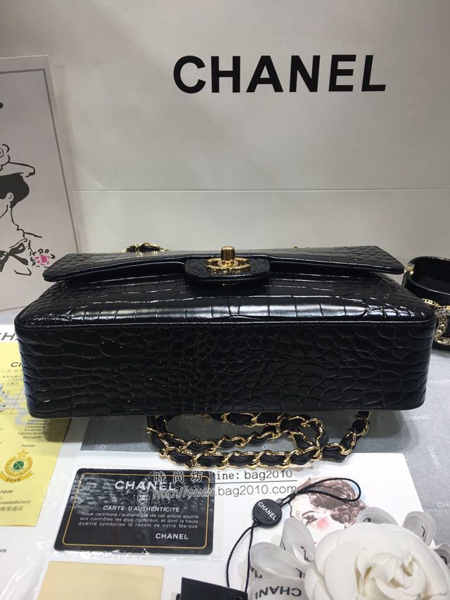 Chanel女包 香奈兒CF小牛皮壓花鱷魚紋單肩鏈條女包 Chanel經典時尚口蓋包 A01112  djc4178